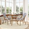 Flash Furniture Lourdes Indoor/Outdoor Commercial French Bistro Set – Tempered Glass Top Table – 2 Chairs – PE Rattan – NAT Bamboo Print Aluminum Frame – White/Navy(White & Navy Rattan/Natural Frame)