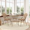 Flash Furniture Lourdes Indoor/Outdoor Commercial French Bistro Set – Tempered Glass Top Table – 2 Chairs – PE Rattan – NAT Bamboo Print Aluminum Frame – White/Navy(Natural & White Rattan/Light Natural Frame)
