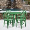 Flash Furniture Commercial Grade 30″ Round Black-Antique Gold Metal Indoor-Outdoor Table Set with 4 Vertical Slat Back Chairs(Green)