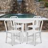 Flash Furniture Commercial Grade 30″ Round Black-Antique Gold Metal Indoor-Outdoor Table Set with 4 Vertical Slat Back Chairs(White)