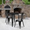 Flash Furniture Commercial Grade 30″ Round White Metal Indoor-Outdoor Table Set with 2 Cafe Chairs(Black)