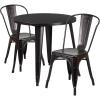 Flash Furniture Commercial Grade 30″ Round White Metal Indoor-Outdoor Table Set with 2 Cafe Chairs(Black-antique Gold)