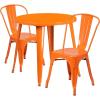 Flash Furniture Commercial Grade 30″ Round White Metal Indoor-Outdoor Table Set with 2 Cafe Chairs(Orange)