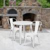 Flash Furniture Commercial Grade 30″ Round White Metal Indoor-Outdoor Table Set with 2 Cafe Chairs(White)