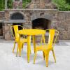 Flash Furniture Commercial Grade 30″ Round White Metal Indoor-Outdoor Table Set with 2 Cafe Chairs(Yellow)