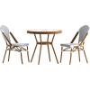 Flash Furniture Lourdes Indoor/Outdoor Commercial French Bistro Set – Tempered Glass Top Table – 2 Chairs – PE Rattan – NAT Bamboo Print Aluminum Frame – White/Navy(White & Navy Rattan/Natural Frame)