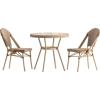 Flash Furniture Lourdes Indoor/Outdoor Commercial French Bistro Set – Tempered Glass Top Table – 2 Chairs – PE Rattan – NAT Bamboo Print Aluminum Frame – White/Navy(Natural & White Rattan/Light Natural Frame)