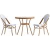 Flash Furniture Lourdes Indoor/Outdoor Commercial French Bistro Set – Tempered Glass Top Table – 2 Chairs – PE Rattan – NAT Bamboo Print Aluminum Frame – White/Navy(White & Gray Rattan/Natural Frame)