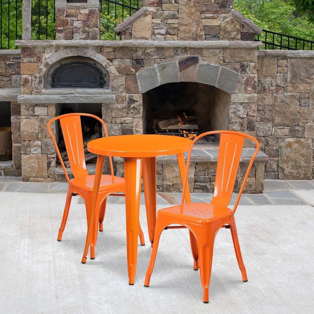 image:imageFlash Furniture Commercial Grade 24 Round Orange Metal IndoorOutdoor Table Set with 2 Cafe ChairsOrange