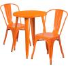 Flash Furniture Commercial Grade 24″ Round Orange Metal Indoor-Outdoor Table Set with 2 Cafe Chairs(Orange)