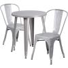 Flash Furniture Commercial Grade 24″ Round Orange Metal Indoor-Outdoor Table Set with 2 Cafe Chairs(Silver)