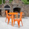 Flash Furniture Commercial Grade 24″ Round Orange Metal Indoor-Outdoor Table Set with 2 Cafe Chairs(Orange)