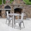 Flash Furniture Commercial Grade 24″ Round Orange Metal Indoor-Outdoor Table Set with 2 Cafe Chairs(Silver)