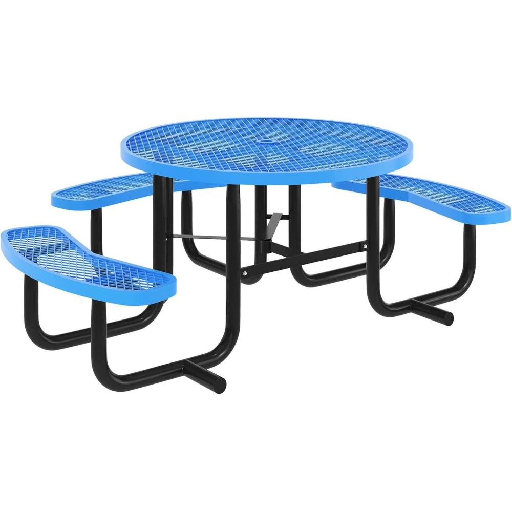image:imageFlash Furniture 46 Round Wheelchair Accessible Metal Picnic Table with Ground Anchors  Blue