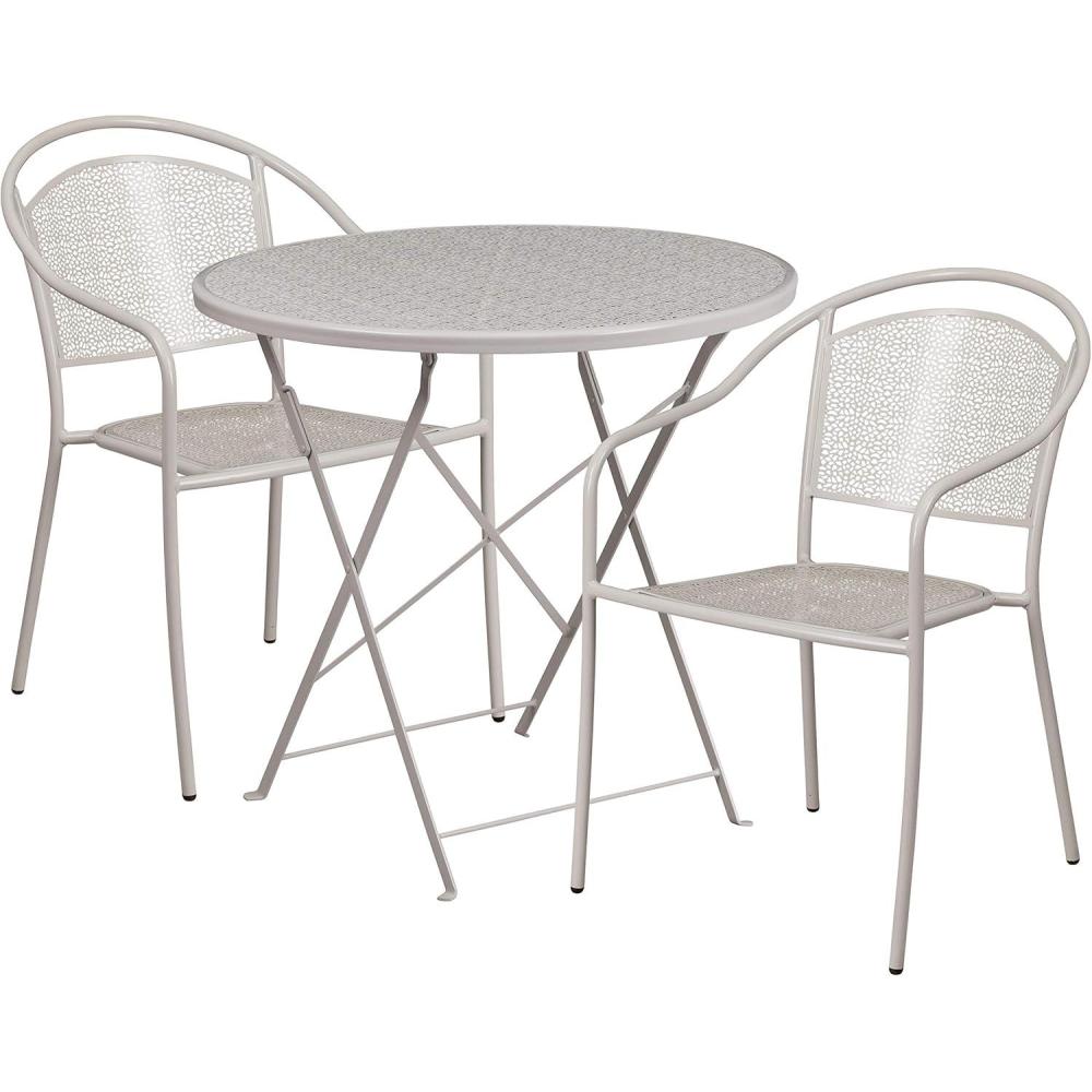 image:imageFlash Furniture Commercial Grade 30 Round Gold IndoorOutdoor Steel Folding Patio Table Set with 2 Round Back ChairsLight Gray