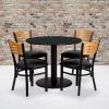Flash Furniture 36” Round Black Laminate Table Set with 4 Wood Slat Back Metal Chairs – Black Vinyl Seat