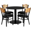 Flash Furniture 36” Round Black Laminate Table Set with 4 Wood Slat Back Metal Chairs – Black Vinyl Seat