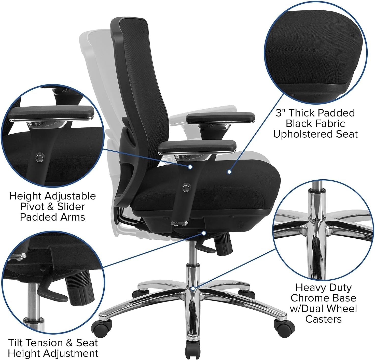 image:imageFlash Furniture HERCULES Series 247 Intensive Use Big amp Tall 350 lb Rated Black Mesh Multifunction Swivel Ergonomic Office Chair