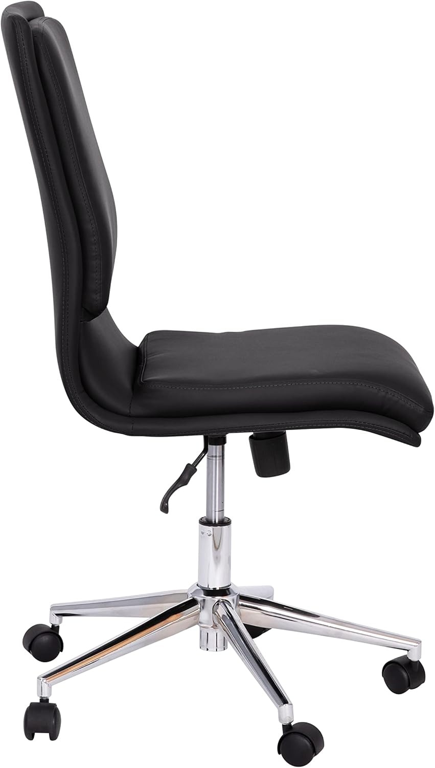 image:imageFlash Furniture Madigan Task Office Chair Luxurious Black LeatherSoft Upholstery Padded MidBack and Seat Height Adjustable Chrome Base ArmlessBlack