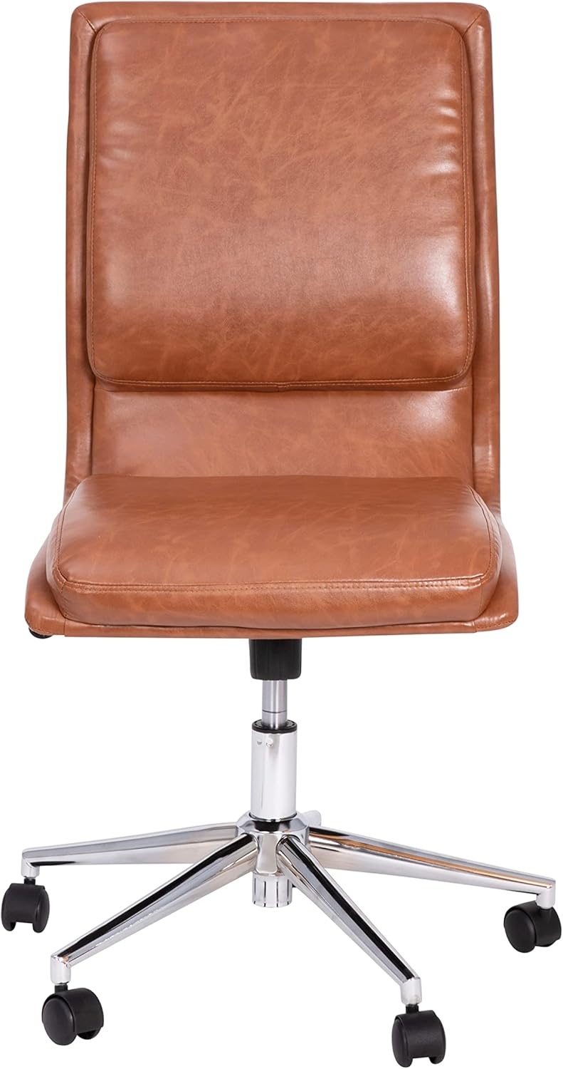 image:imageFlash Furniture Madigan Task Office Chair Luxurious Black LeatherSoft Upholstery Padded MidBack and Seat Height Adjustable Chrome Base ArmlessBrown
