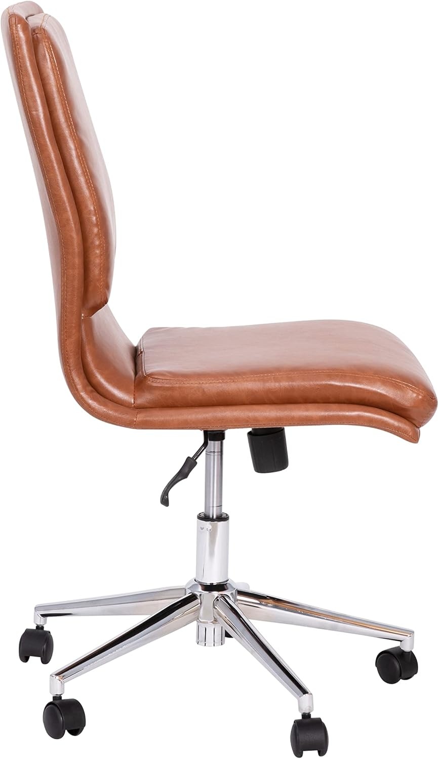 image:imageFlash Furniture Madigan Task Office Chair Luxurious Black LeatherSoft Upholstery Padded MidBack and Seat Height Adjustable Chrome Base ArmlessBrown