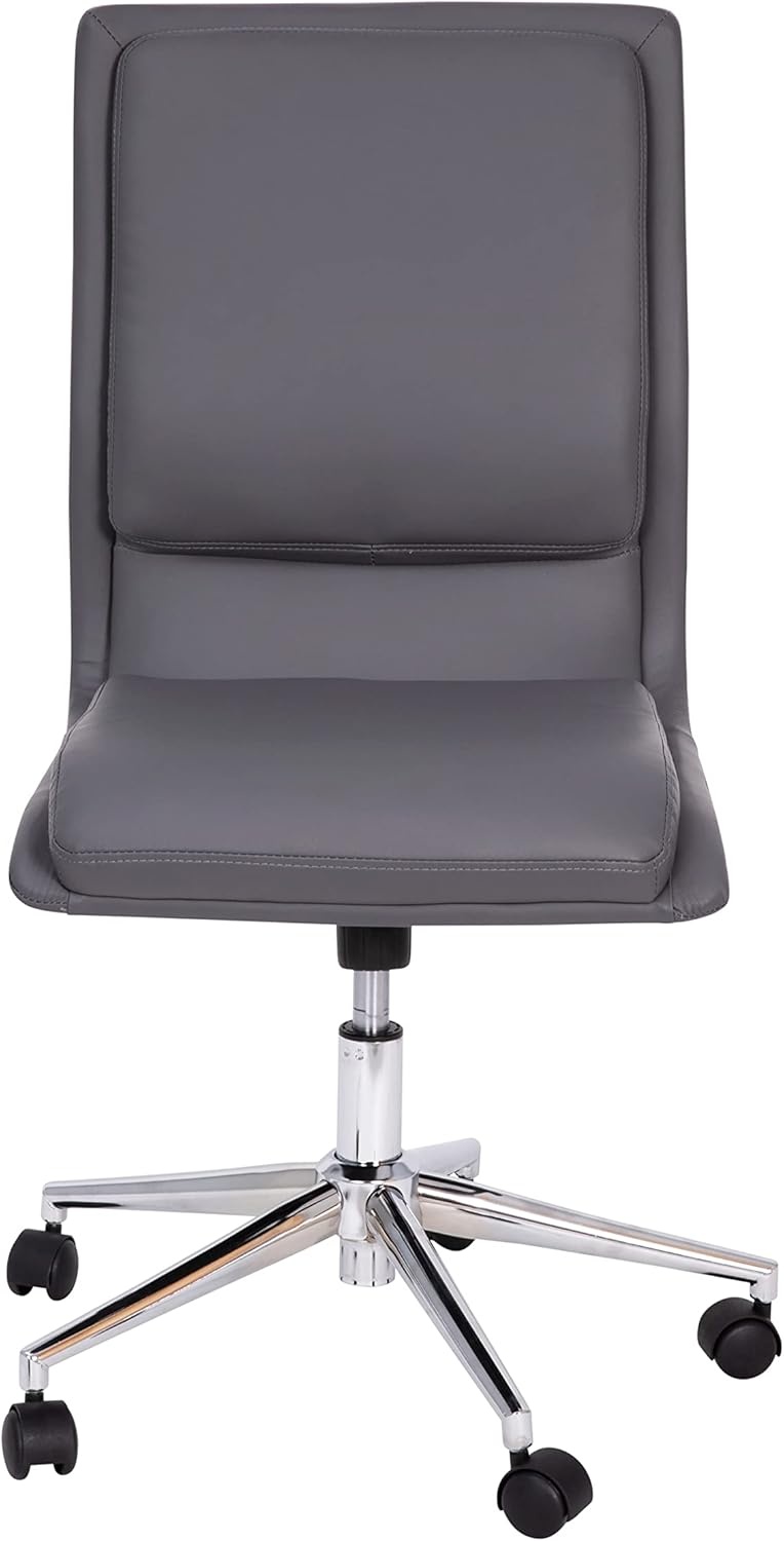 image:imageFlash Furniture Madigan Task Office Chair Luxurious Black LeatherSoft Upholstery Padded MidBack and Seat Height Adjustable Chrome Base ArmlessGrey