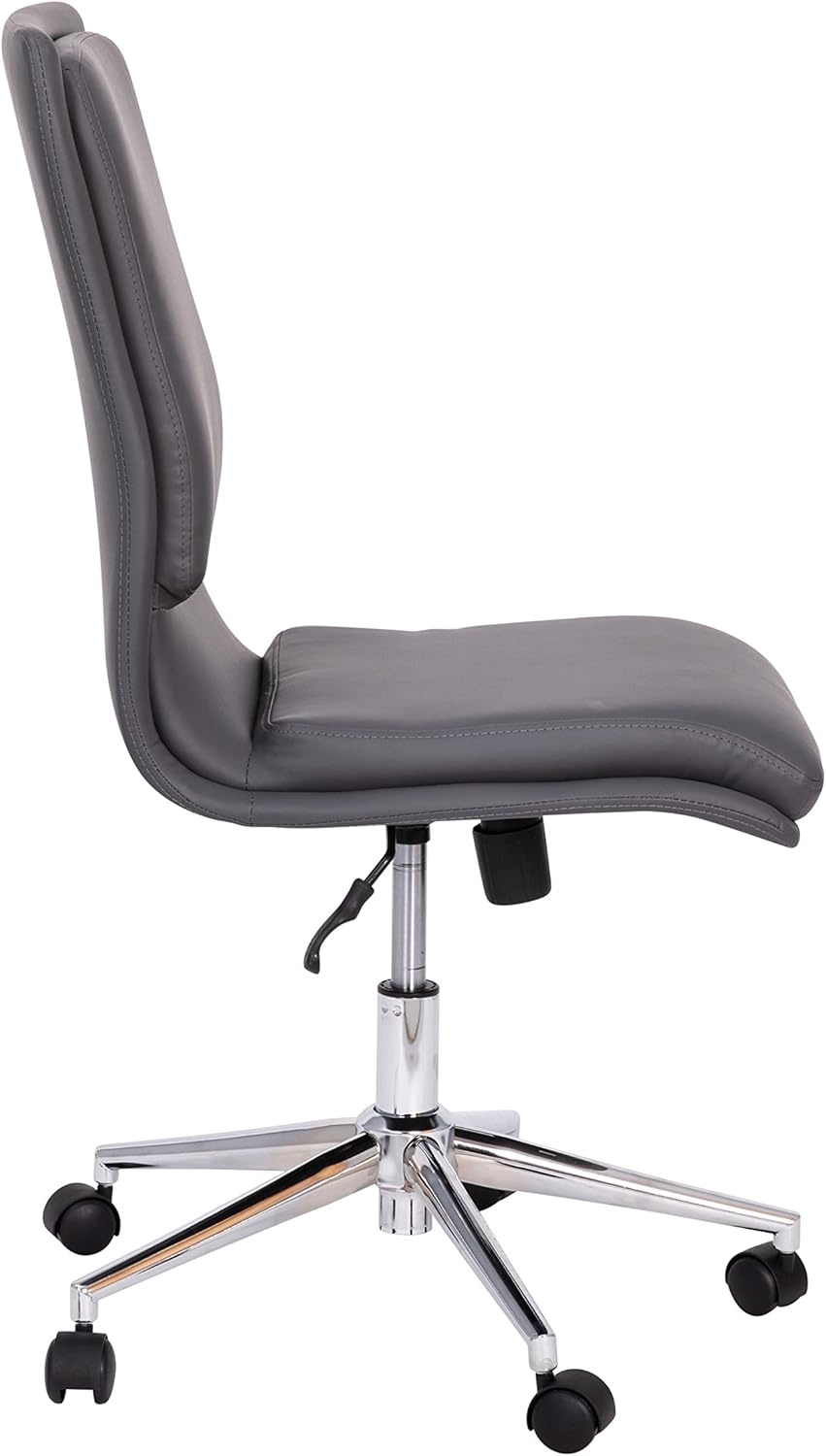 image:imageFlash Furniture Madigan Task Office Chair Luxurious Black LeatherSoft Upholstery Padded MidBack and Seat Height Adjustable Chrome Base ArmlessGrey