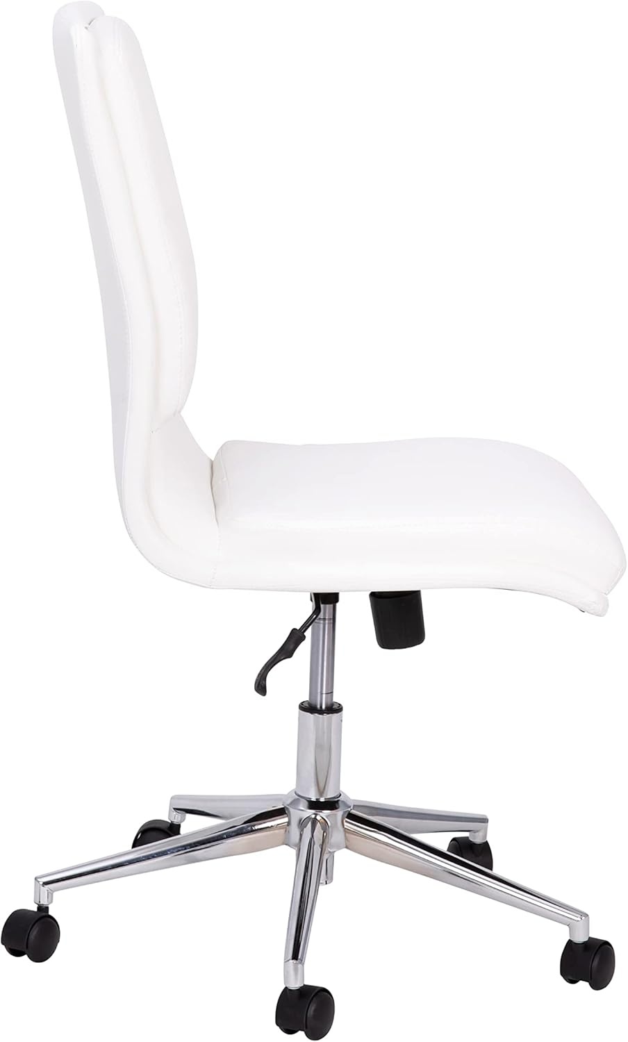image:imageFlash Furniture Madigan Task Office Chair Luxurious Black LeatherSoft Upholstery Padded MidBack and Seat Height Adjustable Chrome Base ArmlessWhite