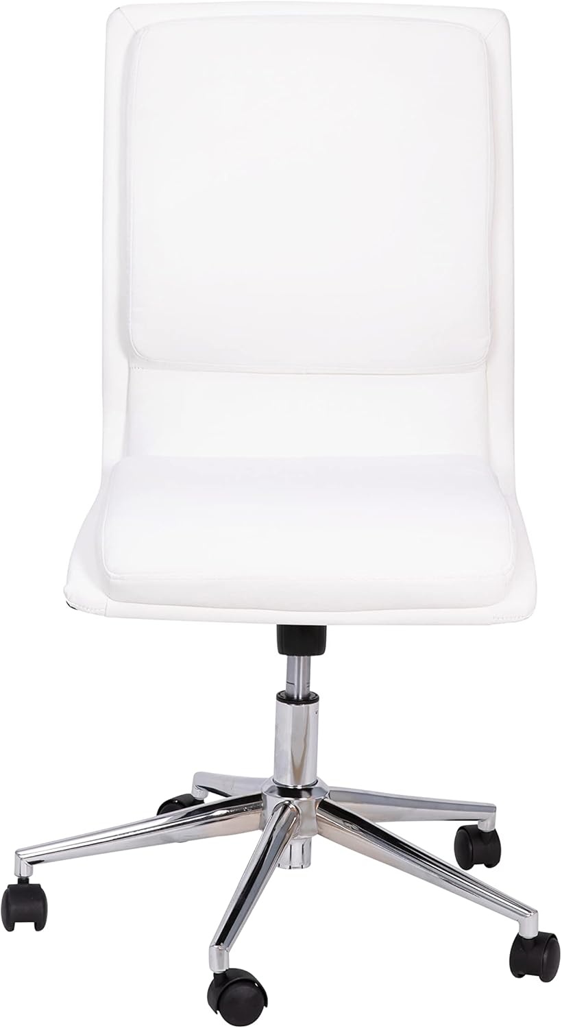 image:imageFlash Furniture Madigan Task Office Chair Luxurious Black LeatherSoft Upholstery Padded MidBack and Seat Height Adjustable Chrome Base ArmlessWhite