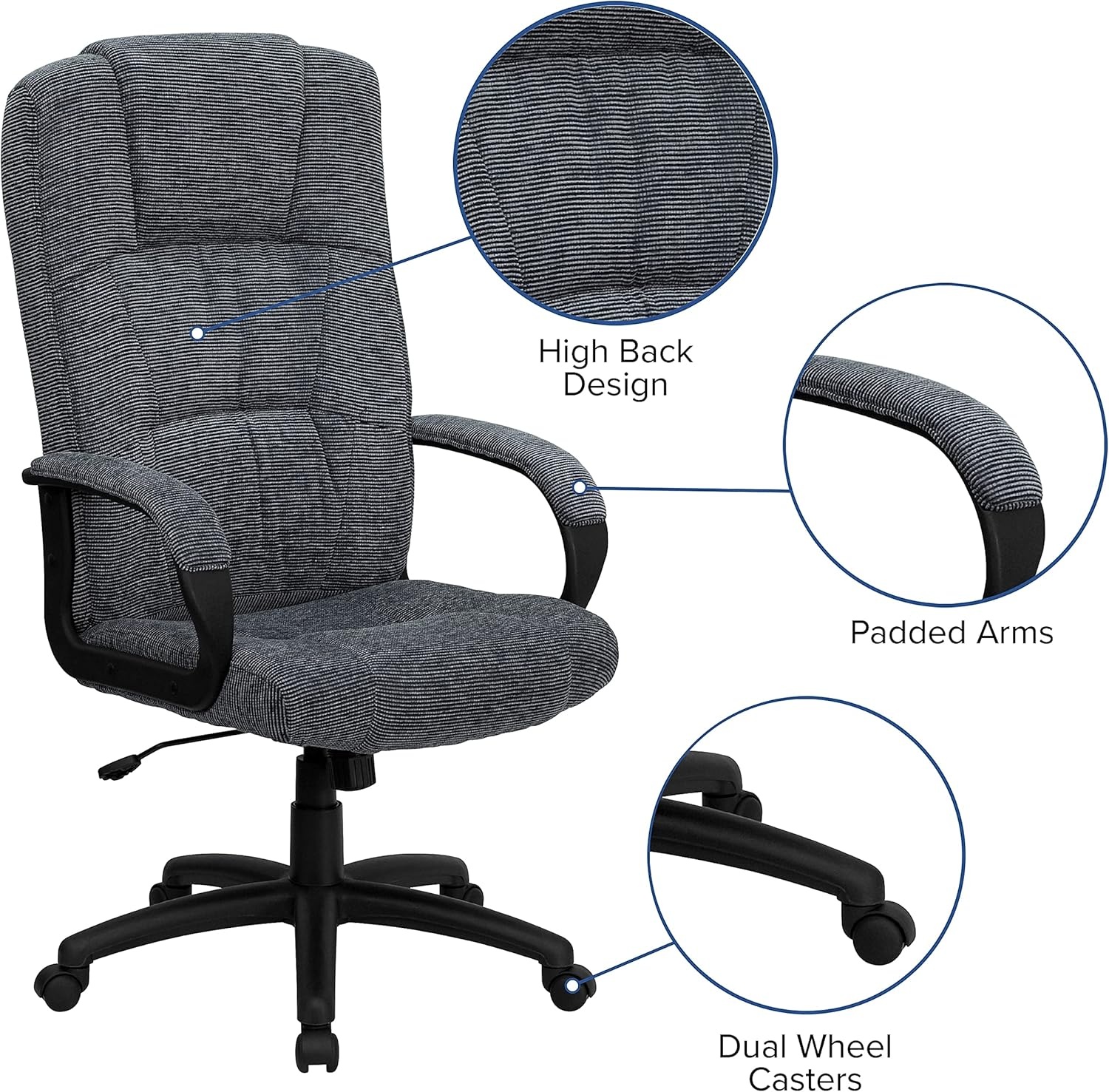 image:imageFlash Furniture Rochelle High Back Gray Fabric Executive Swivel Office Chair with ArmsGrey