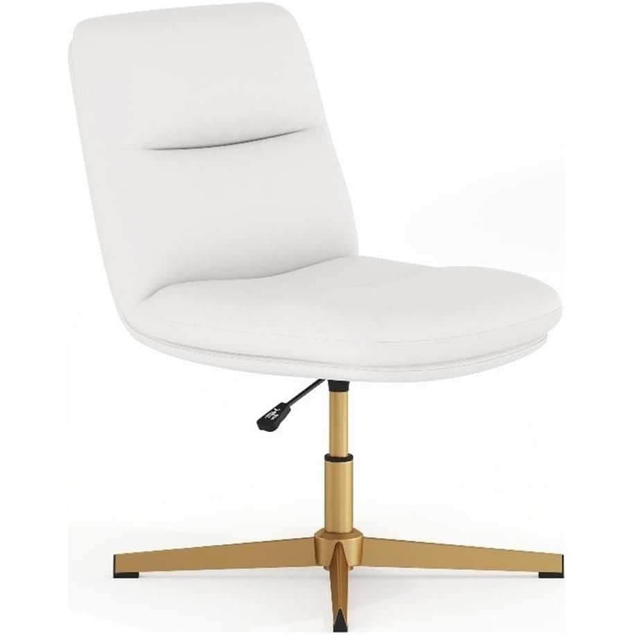 image:imageFlash Furniture Chloe Commercial MidBack Swivel Office Chair Padded LeatherSoft Adjustable Height Ergonomic MidRise Back Armless Stationary CognacBlackWhite LeathersoftGold Frame