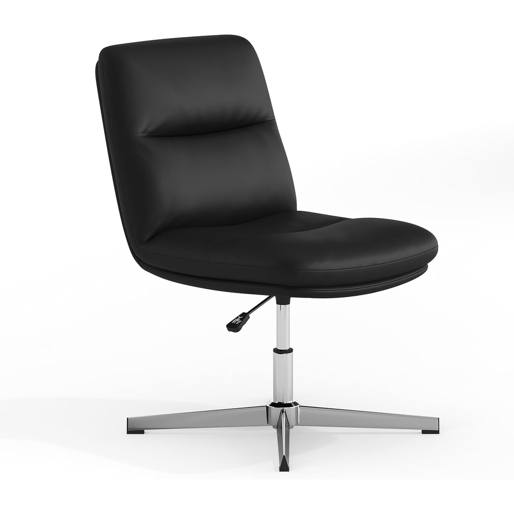 image:imageFlash Furniture Chloe Commercial MidBack Swivel Office Chair Padded LeatherSoft Adjustable Height Ergonomic MidRise Back Armless Stationary CognacBlackBlack LeathersoftChrome Frame