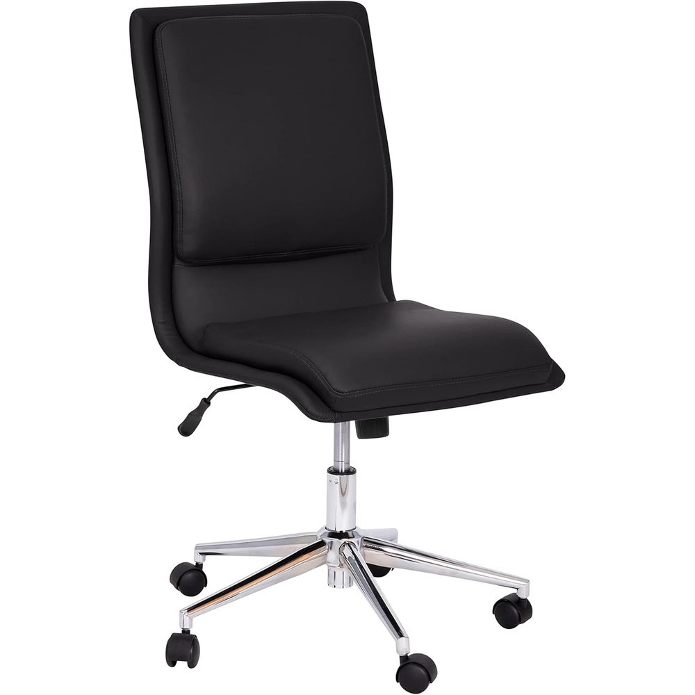 image:imageFlash Furniture Madigan Task Office Chair Luxurious Black LeatherSoft Upholstery Padded MidBack and Seat Height Adjustable Chrome Base ArmlessBlack