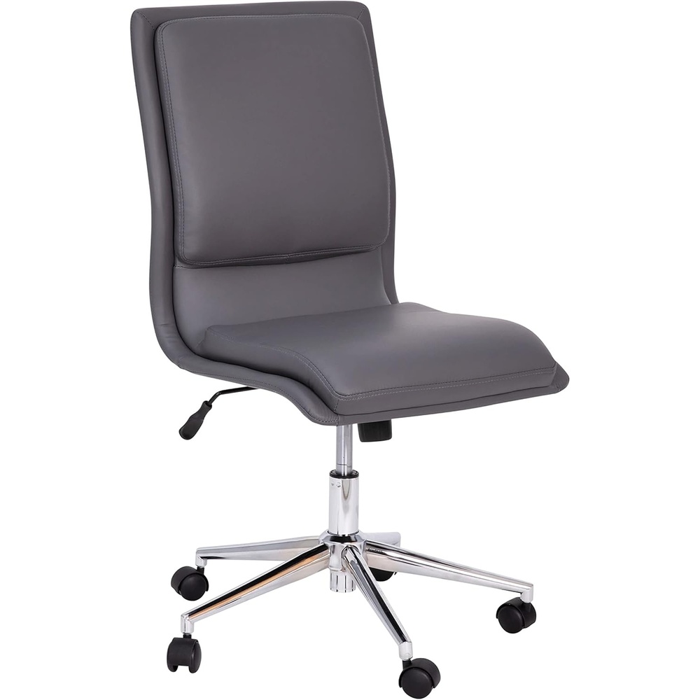 image:imageFlash Furniture Madigan Task Office Chair Luxurious Black LeatherSoft Upholstery Padded MidBack and Seat Height Adjustable Chrome Base ArmlessGrey