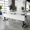 Flash Furniture Palmer Commercial Nesting Flip Training Table, Heavy-Duty Steel Frame and T-Legs, Modesty Panel, 1″ Thick Tabletop, 72″ x 24″, White Top/Black Frame