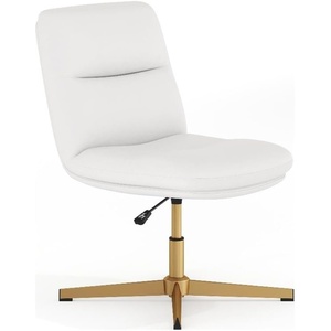 Flash Furniture Chloe Commercial Mid-Back Swivel Office Chair, Padded LeatherSoft, Adjustable Height, Ergonomic Mid-Rise Back, Armless, Stationary, Cognac/Black(White Leathersoft/Gold Frame)