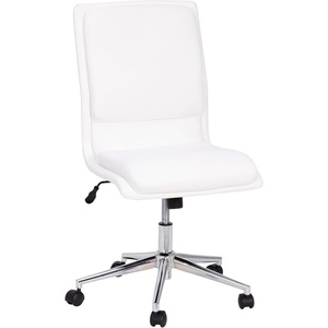 Flash Furniture Madigan Task Office Chair – Luxurious Black LeatherSoft Upholstery – Padded Mid-Back and Seat – Height Adjustable Chrome Base – Armless(White)