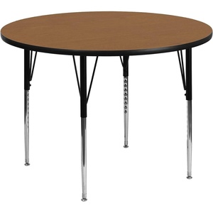 Flash Furniture Wren 48” Round Red Thermal Laminate Activity Table – Standard Height Adjustable Legs(Oak)