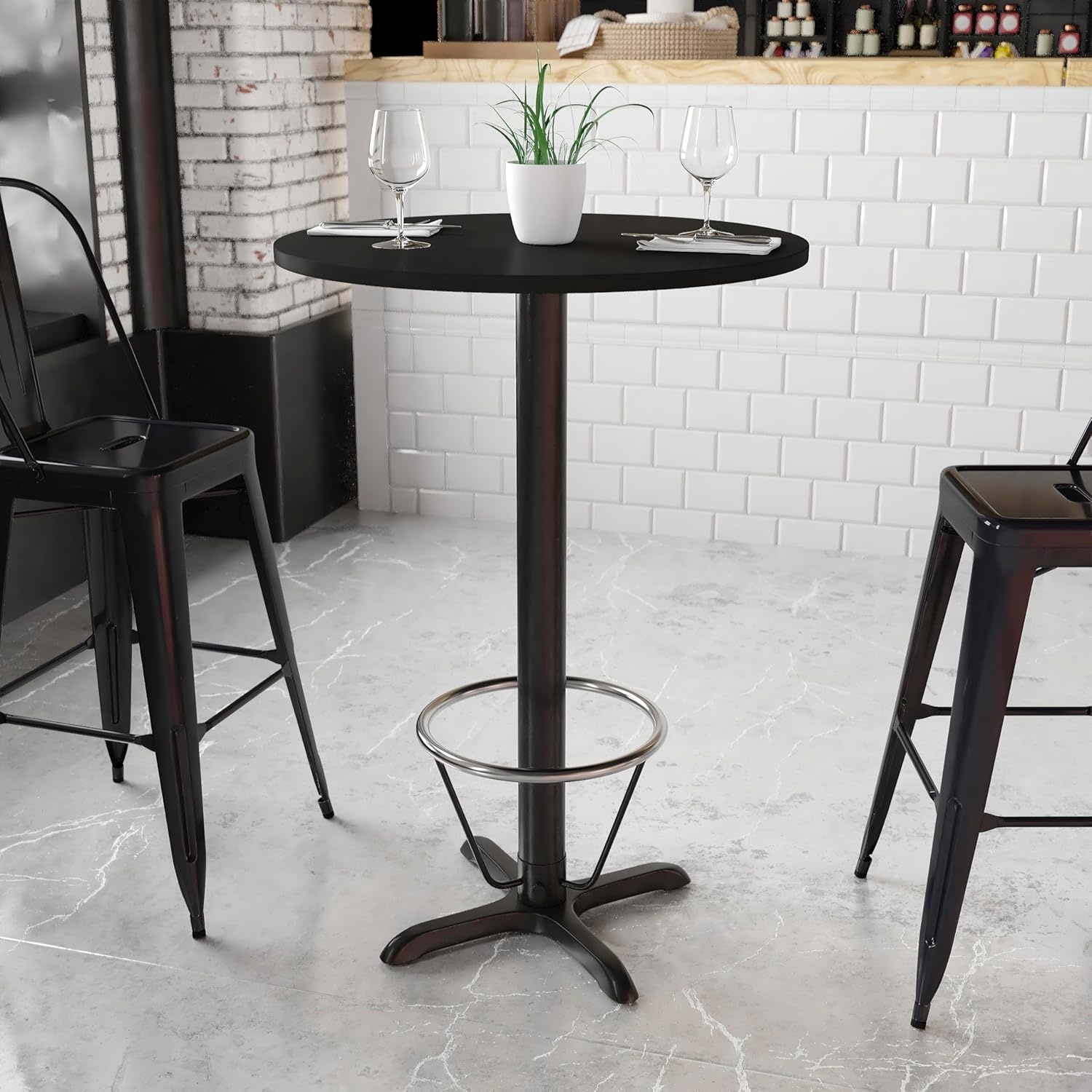 image:imageFlash Furniture 30 Round Mahogany Laminate Table Top with 22 x 22 Bar Height Table Base and Foot RingBlack