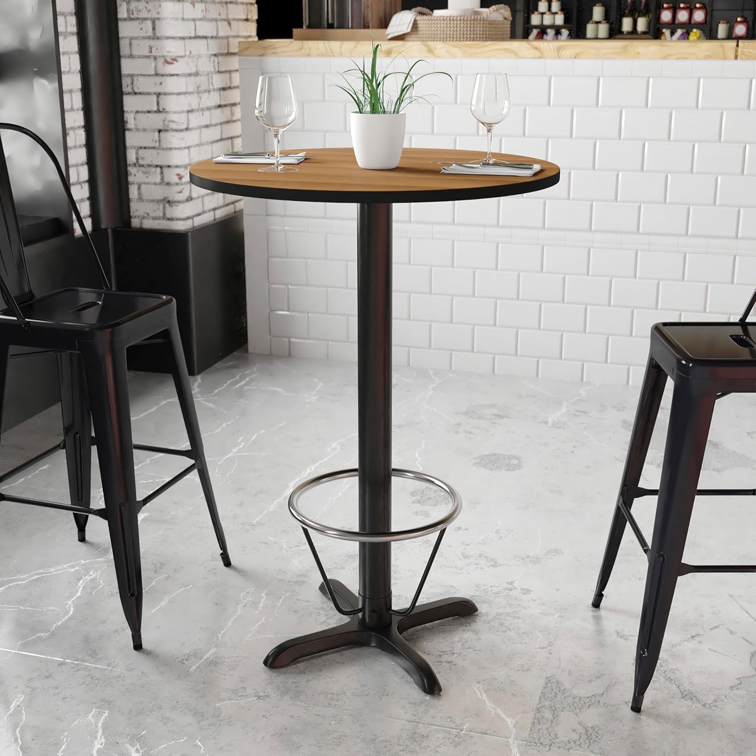 image:imageFlash Furniture 30 Round Mahogany Laminate Table Top with 22 x 22 Bar Height Table Base and Foot RingWalnut