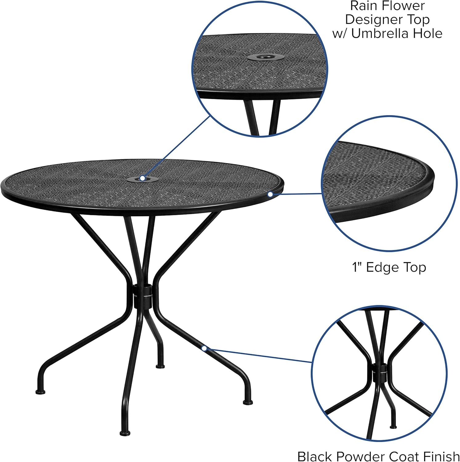 image:imageFlash Furniture 5 Pack Black Patio Arm Chair and 3525 Round Black Patio Table with Umbrella Hole
