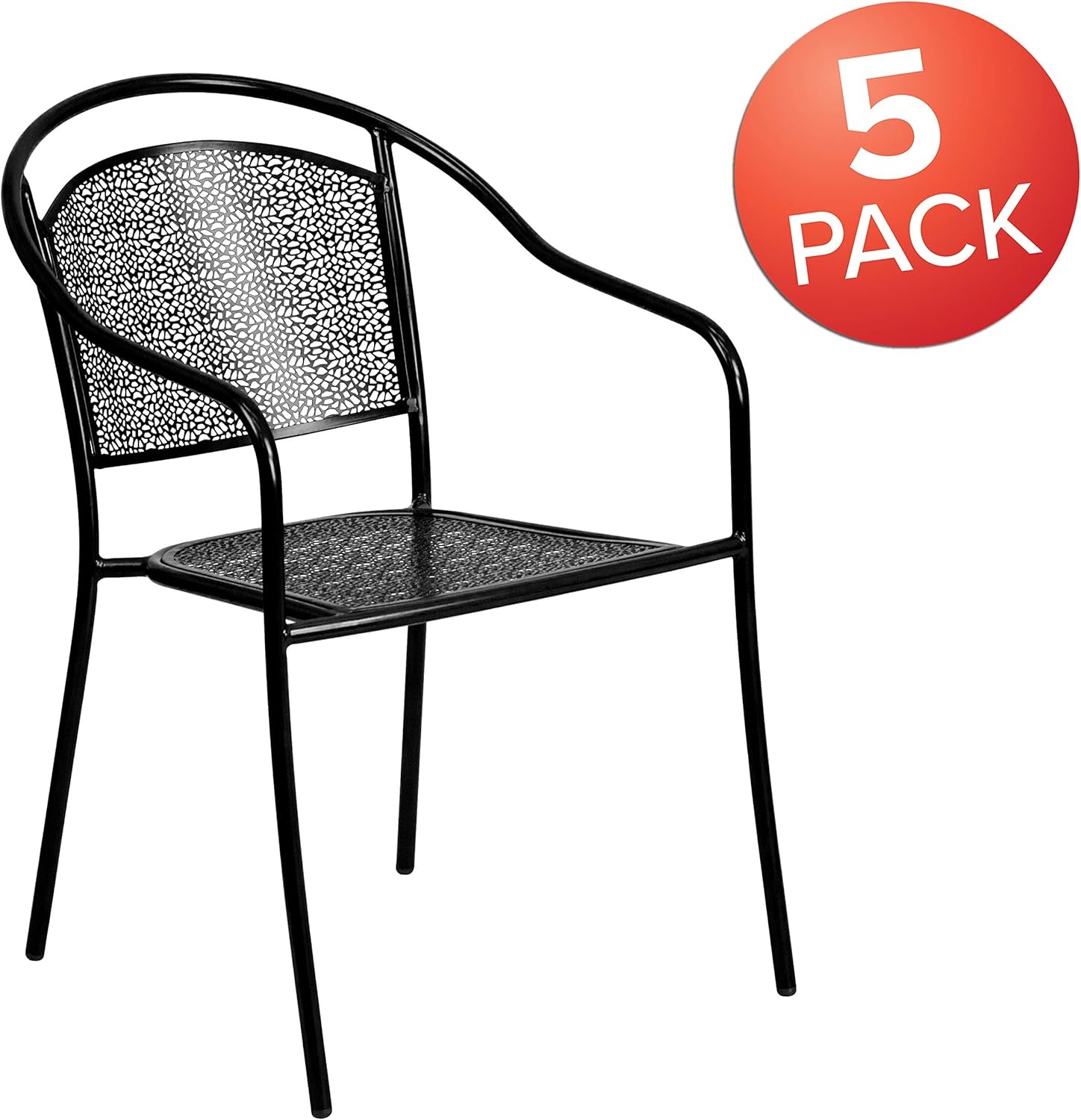 image:imageFlash Furniture 5 Pack Black Patio Arm Chair and 3525 Round Black Patio Table with Umbrella Hole