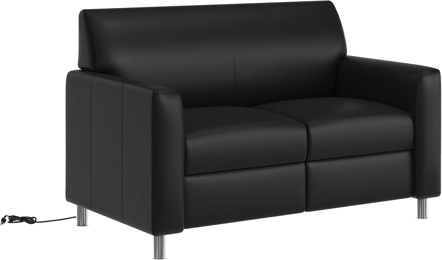 image:imageFlash Furniture Agent Reception Loveseat with Right Side Charging Station Dual AC and USB Ports Plus USBC Port Lobby Sofa with Hardwood Frame Chrome Legs Black LeatherSoftBlackChrome Legs
