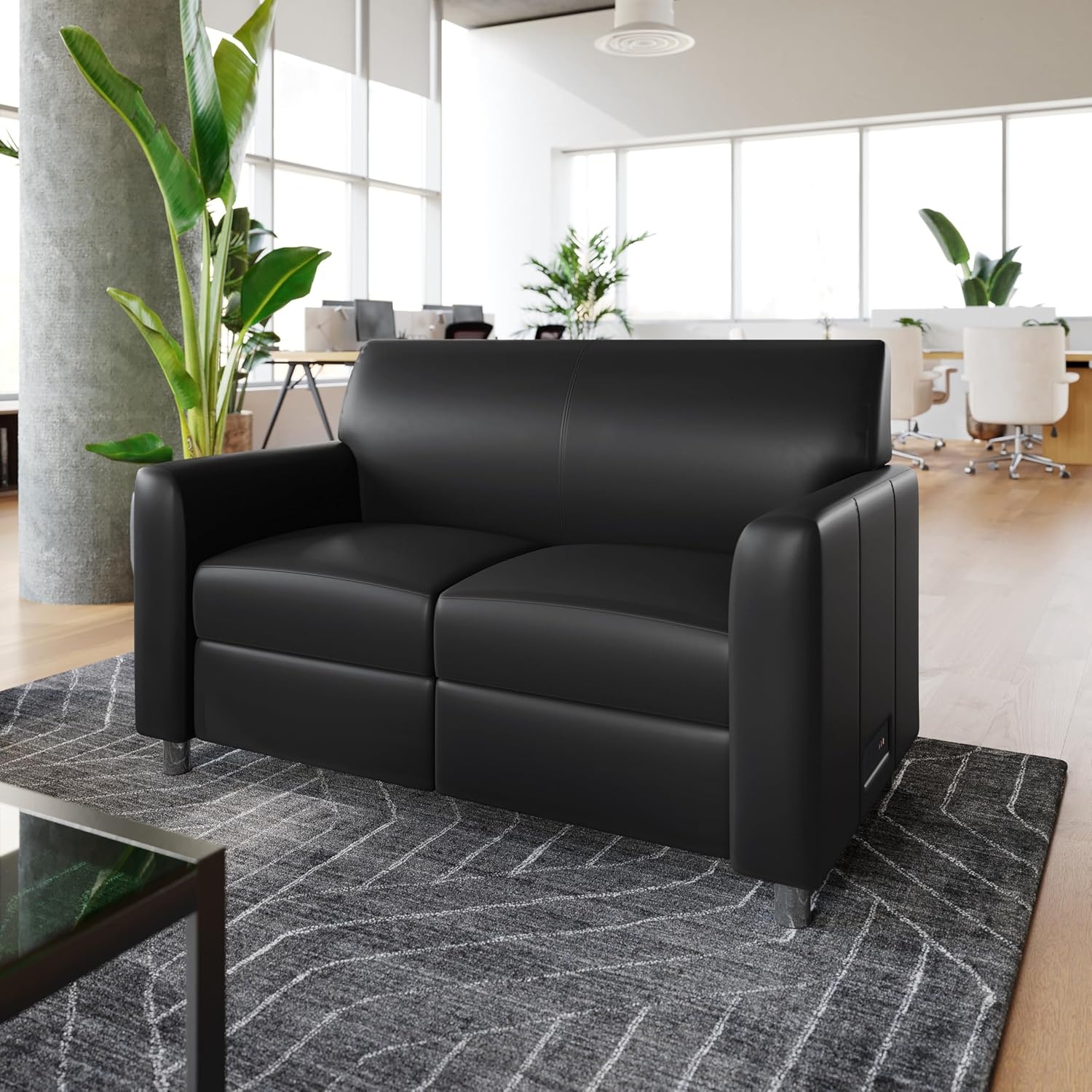 image:imageFlash Furniture Agent Reception Loveseat with Right Side Charging Station Dual AC and USB Ports Plus USBC Port Lobby Sofa with Hardwood Frame Chrome Legs Black LeatherSoftBlackChrome Legs