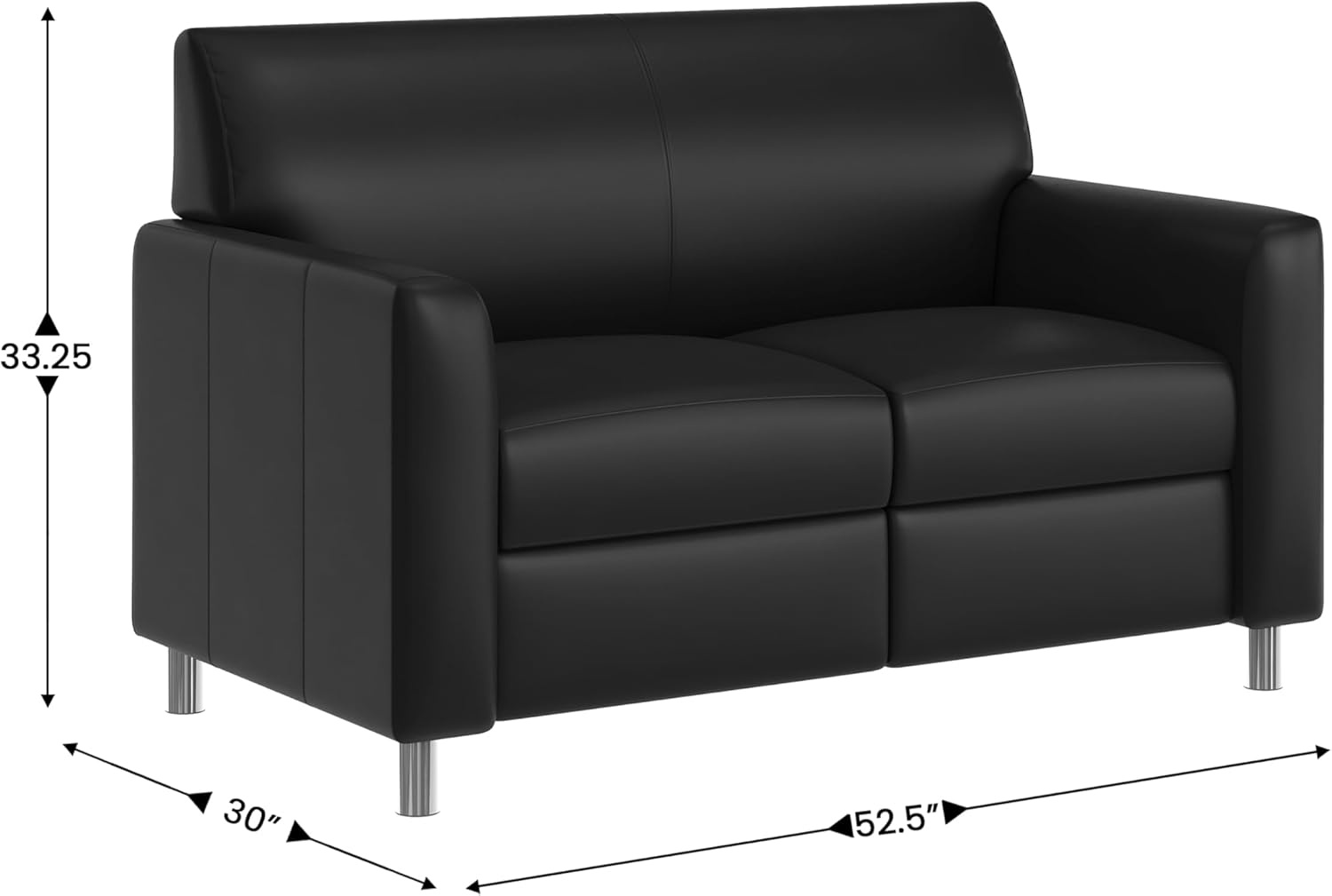 image:imageFlash Furniture Agent Reception Loveseat with Right Side Charging Station Dual AC and USB Ports Plus USBC Port Lobby Sofa with Hardwood Frame Chrome Legs Black LeatherSoftBlackChrome Legs
