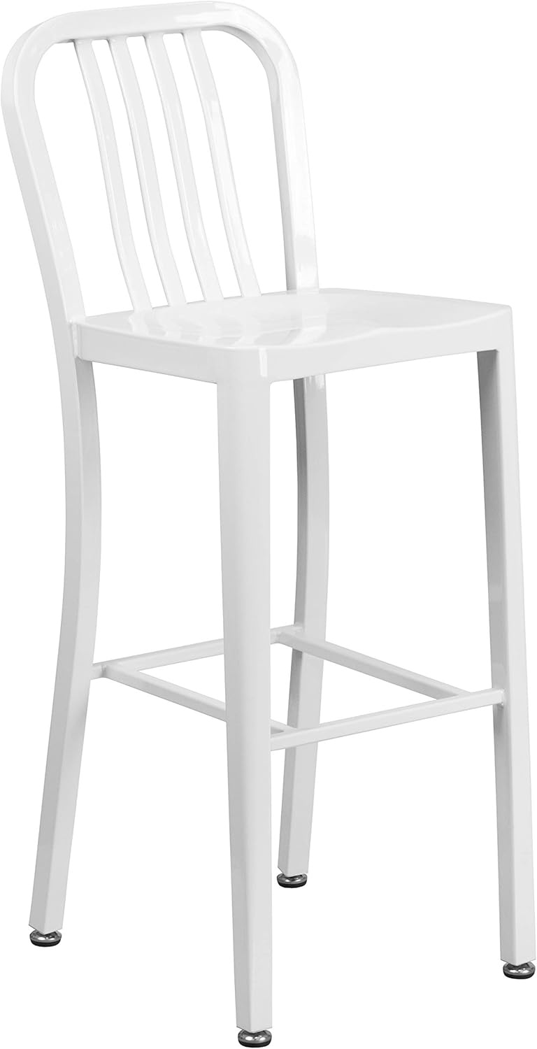 image:imageFlash Furniture Commercial Grade 30 Round White Metal IndoorOutdoor Bar Table Set with 2 Vertical Slat Back StoolsWhite