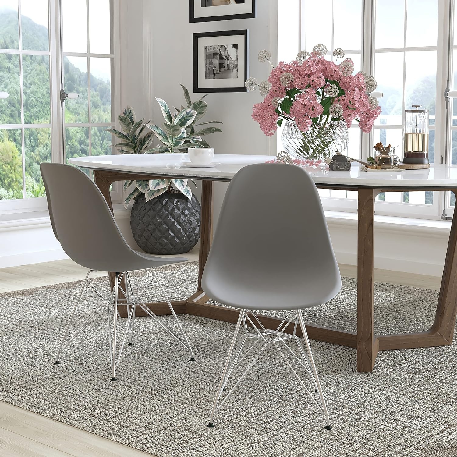 image:imageFlash Furniture Elon Series White Plastic Chair with Chrome BaseMoss Gray