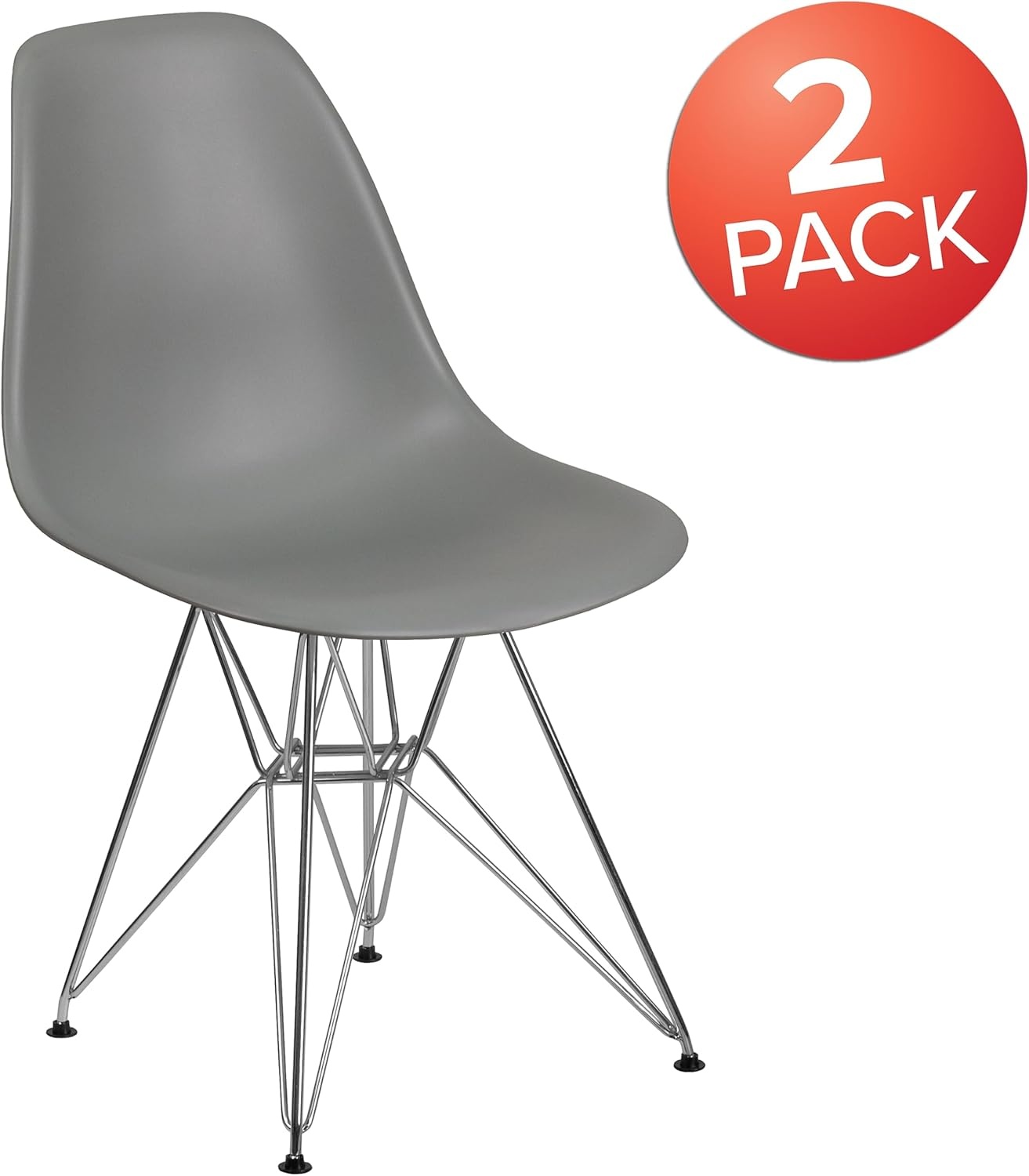 image:imageFlash Furniture Elon Series White Plastic Chair with Chrome BaseMoss Gray