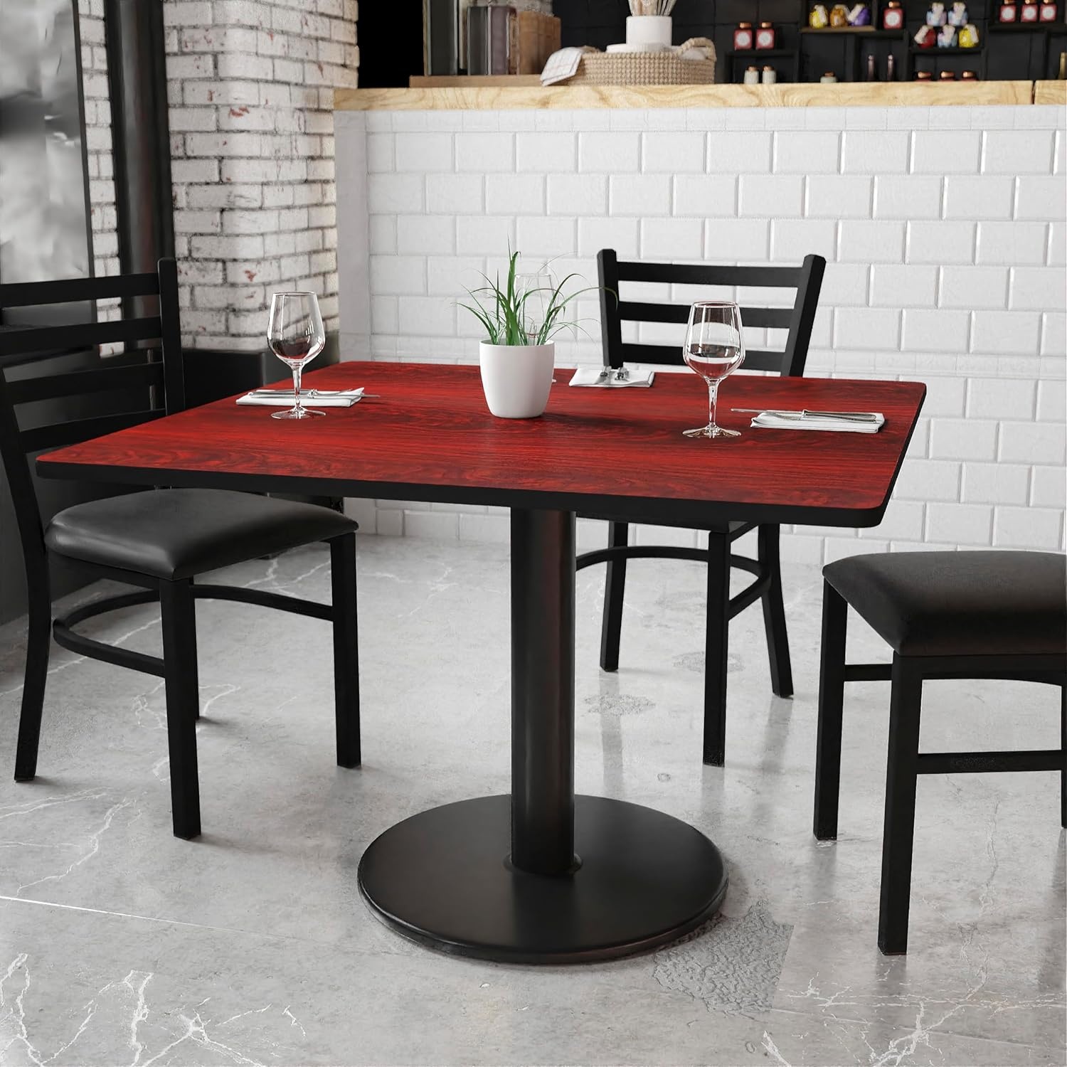 image:imageFlash Furniture Graniss 42 Square Mahogany Laminate Table Top with 24 Round Table Height BaseMahogany