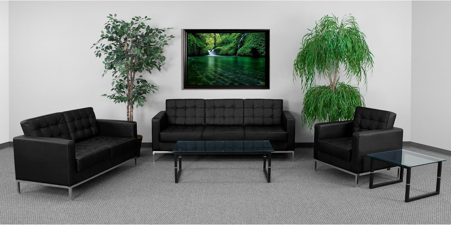 image:imageFlash Furniture HERCULES Lacey Series Reception Set in Black LeatherSoft